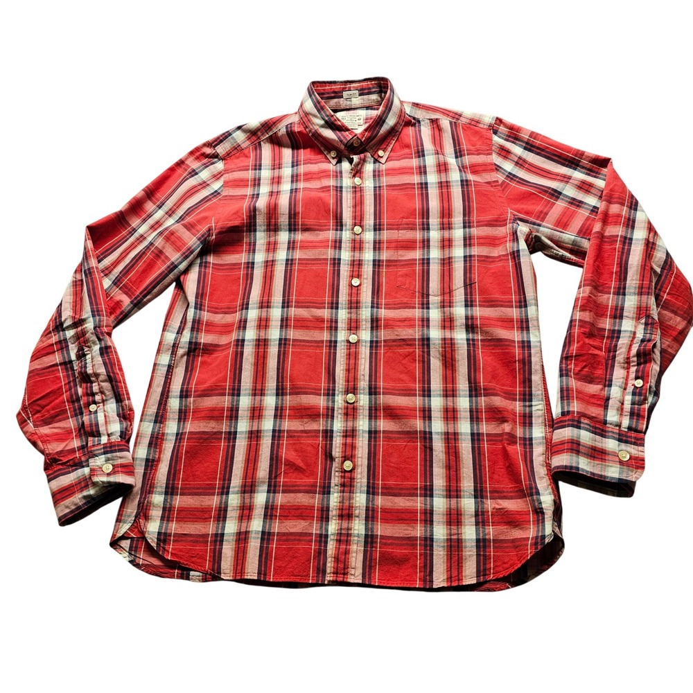 J.Crew Plaid Button Down Shirt Mens M Red Slim Fit Long Sleeve Cotton Casual